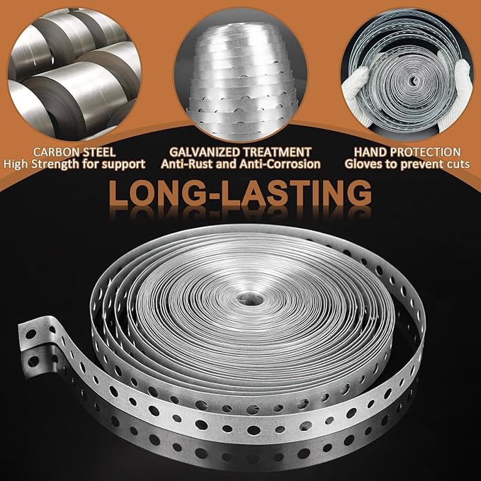 Galvanized Punched Strapping Roll – Metal Strap Tie for Wood Frame Bracing, Building Connectors & Construction Hardware 1