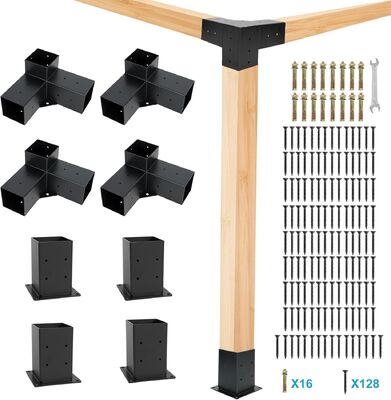 Kit de Suporte para Pérgola 4x4 Reforçado – Conector de Pérgola Externo Inclinado de 3 Vias