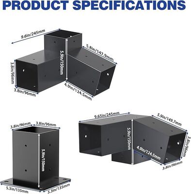 Kit de Ferragens para Pérgola ao Ar Livre – Cantoneiras Metálicas Inclinadas de 3 Vias para 4x4 Polegadas